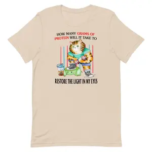 How Many Grams of Protein Cat T-Shirt, Gym Shirt, Funny Fitness Cat Graphic Tee,Absurd Humour Shirt,Retro Cat Lifting Weights