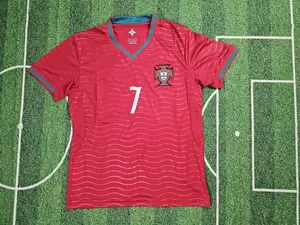 Portugal Mens Soccer Jersey Playera de Portugal Male Football Shirt with Team Logo Red Wavy Design