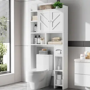 Walsunny Over The Toilet Storage Cabinet, Farmhouse Storage Cabinet with 2 Barn Door & Toilet Paper Holder Stand, Toilet Rack for Bathroom, Laundry Furniture Organizer, White