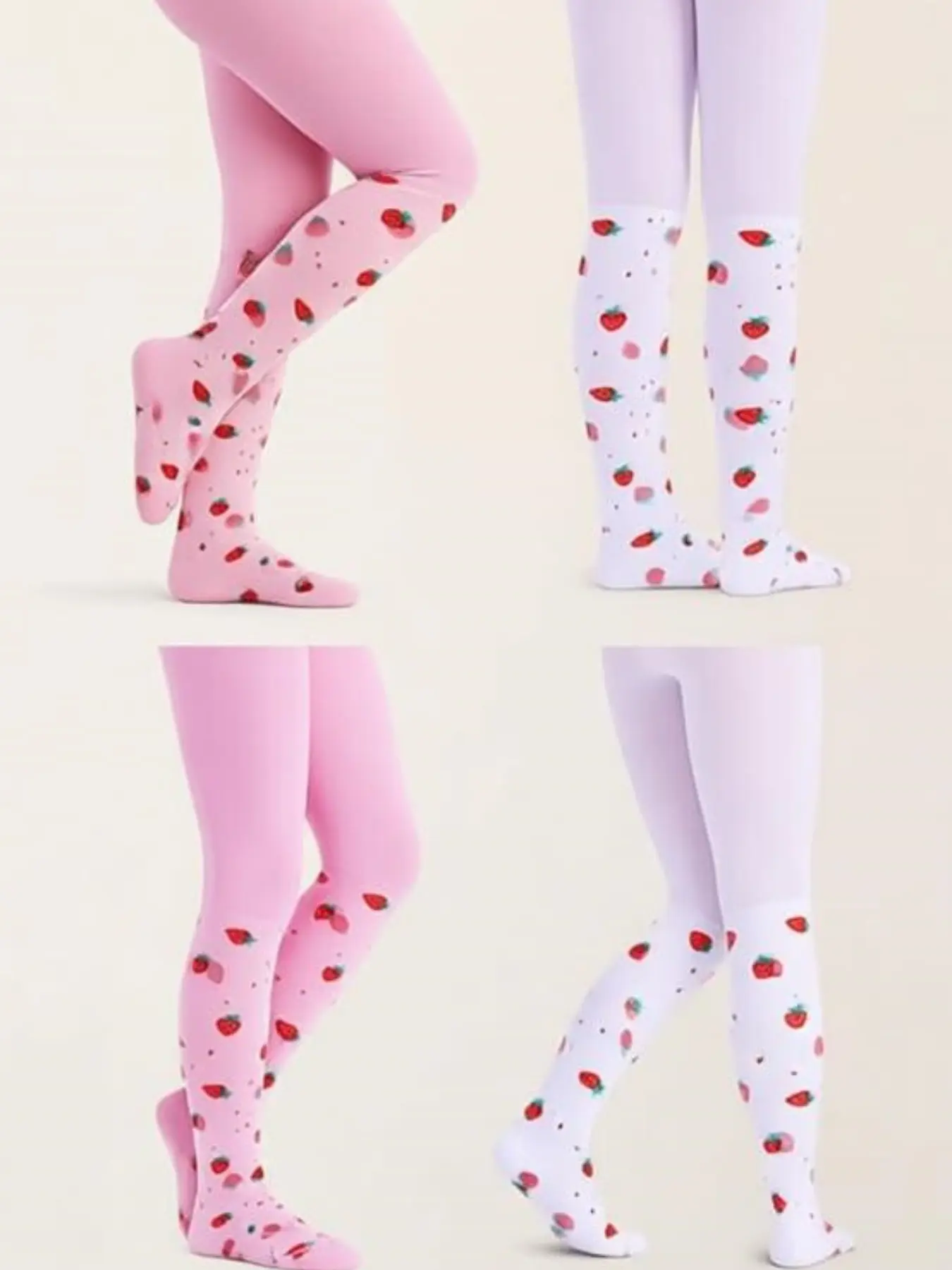 Girls' Thin Breathable Stockings, Sweet Strawberry Pattern Design, Perfect for Daily Wear & Back-To-School Style, Pack of 2, Polyester Socks, Knitted Socks