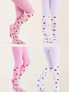Girls' Thin Breathable Stockings, Sweet Strawberry Pattern Design, Perfect for Daily Wear & Back-To-School Style, Pack of 2