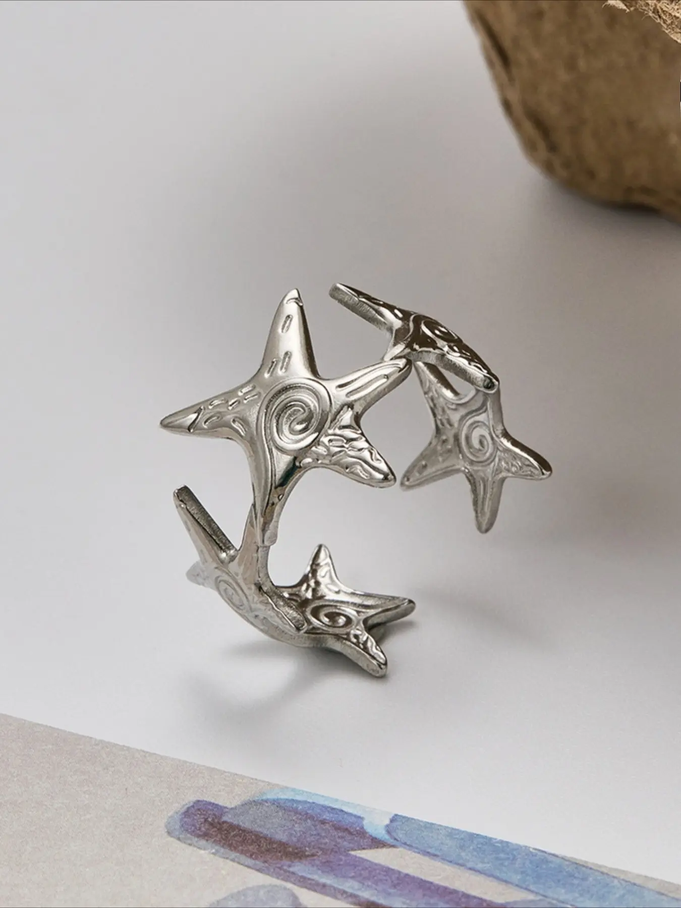 Irregular Starfish Shaped Stainless Steel Open Ring, Statement Rings, Unique Rings, Metal Rings, Eco-Friendly Non-Fading Material, Suitable for Daily Wear, Festivals and Parties, Men's and Women's Gifts