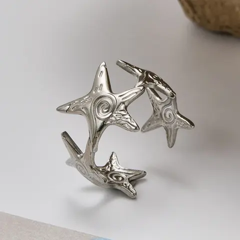 Irregular Starfish Shaped Stainless Steel Open Ring, Statement Rings, Unique Rings, Metal Rings, Eco-Friendly Non-Fading Material, Suitable for Daily Wear, Festivals and Parties, Men's and Women's Gifts