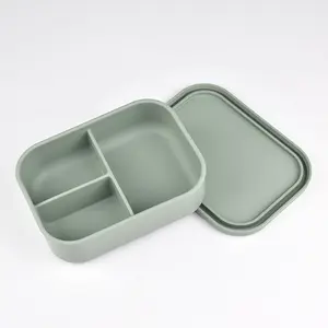 1 Piece Microwave Safe Silicone Food Container, Portable Three Compartment Lunch Box for Students & Office Workers, Ideal for Fruits Snacks Preservation