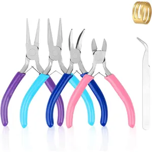 4 Pack  Making Pliers Tools Set,  Making  Nose Chain Nose Round Bent Pliers Wire  for Bracelet Beading DIY Craft  Making Supplies