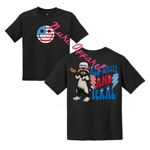 Red White and Feral T-Shirt, Patriotic Raccoon USA T-Shirt, Funny America Shirt, 4th of July Outfit, Independence Day Gift, Family Matching Outfit, Trending Shirt, Y2K Clothing