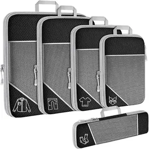 5 Set Compression Packing Cubes for Travel, Lightweight Vacation Travel Essentials,Durable, for Carry-On Luggage Expanding Waterproof Portable Organizer