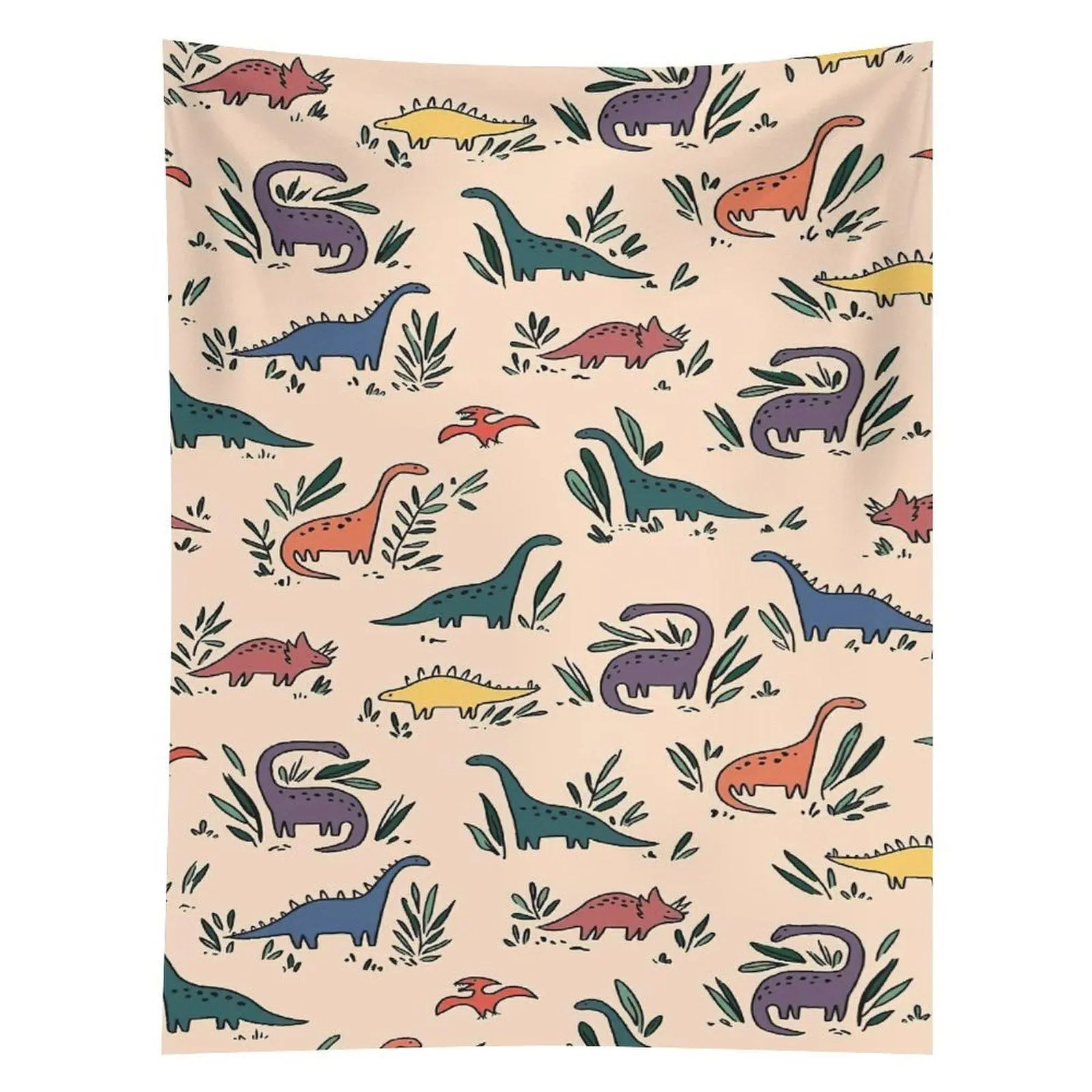 Pastel Dinosaur Pattern Tapestry Cute Dino Botanical Wall Hanging Decor
