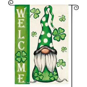 PAUSEBOLL Welcome St Patricks Day Garden Flag Double Sided, Leprechaun Gnome Shamrock Lucky Clover Holiday Yard Outdoor Flag