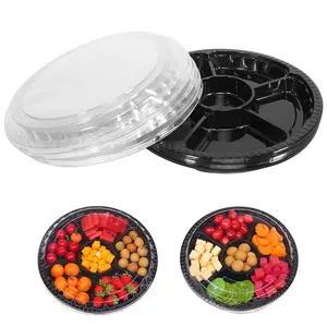 Reusable Plastic Appetizer Trays with Lids, 10-Pack Round Divided Storage Plates, Food Storage Containers, Produce Storage Containers for Parties and Buffets