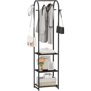 Garment Rack, Coat Rack With 3 Shelves and 4, 71" H Clothes Stand For Clothes, Rod For for Bedroom, Hallway, Entryway, Office, Living Room, Black