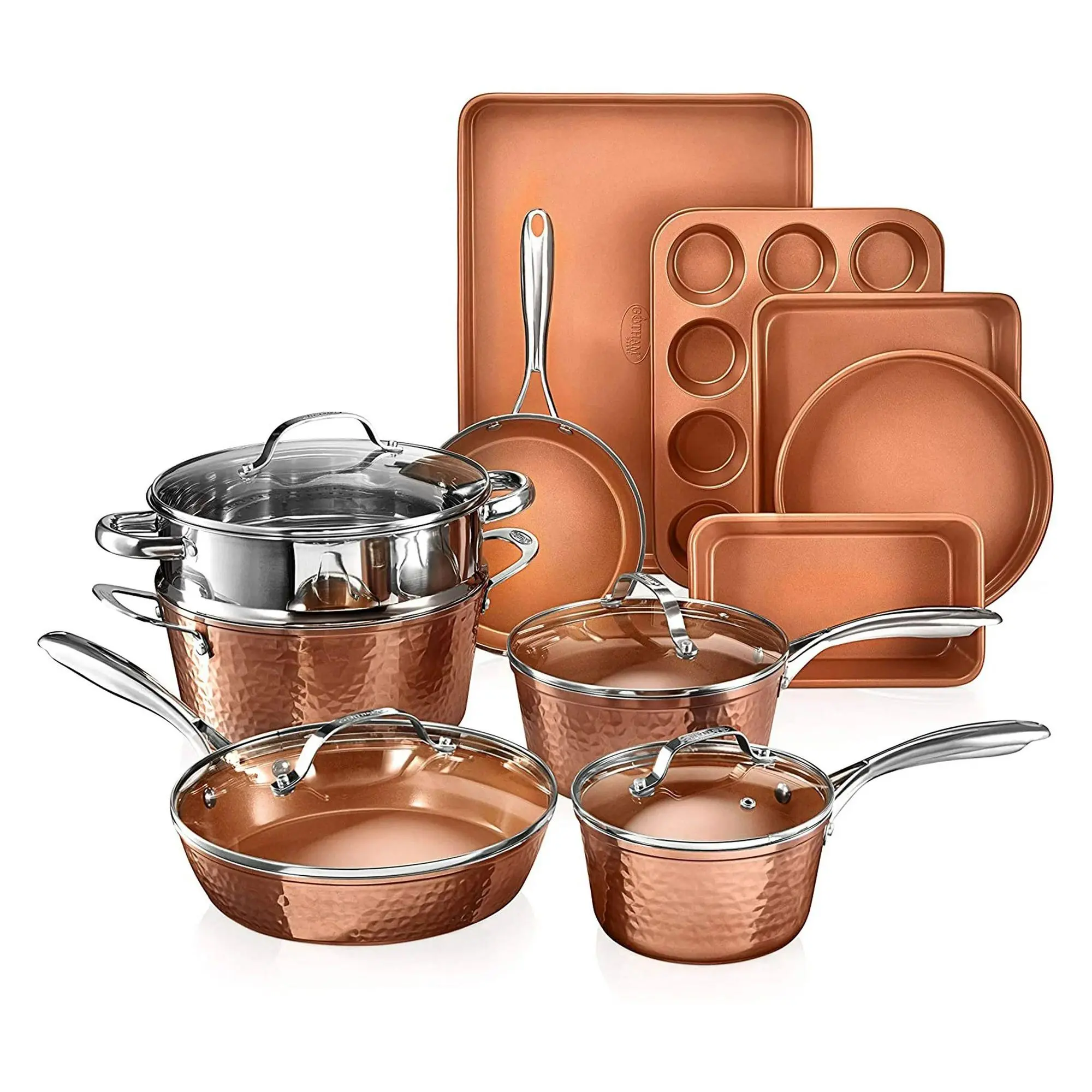 Gotham Steel Hammered 15 Piece Nonstick Cookware Bakeware Set Gotham Steel Hammered 15 Piece Nonstick Cookware Bakeware Set