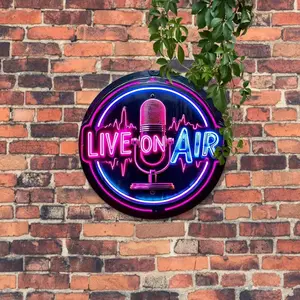 Vintage Round Wall Plaque, Neon Sign Live on Air Wall Decor, Wall Decor for Living Room, Bedroom & Kitchen, Unique Gift Idea for Housewarming, Wedding, Birthday