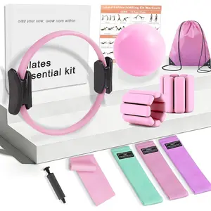 Pilates Ring Kit with Adjustable Ankle Wrist Weights, Resistance Bands, Ball, Pilates Equipment Ball for  Workout to Tone, Sculpt and Strengthen, Fitness Magic Circle Rings for Yoga Women