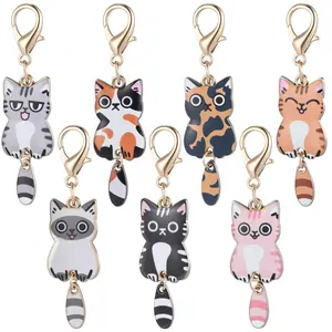 7 Pcs Cat Keychain, Keychain Set, Cute Cats Charms, Kawaii Cat Key Chains, Kitty Keyring, Cats Accessories for Women Car Keys Purse Handbags Girls Women Gift DIY Crafts (Tail Can Wag)
