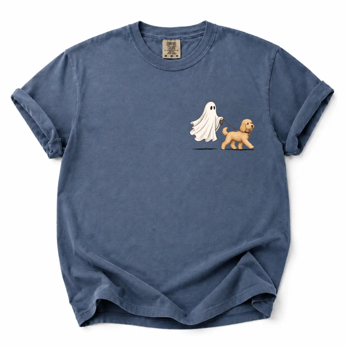 Funny Ghost Walking Goldendoodle Comfort Colors T-Shirt - Minimal Cute Halloween Puppy Graphic, Vintage Dog Mom Gift, Casual Unisex Tee