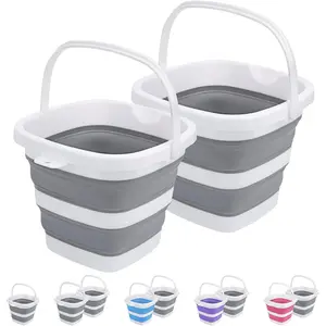 2 Pack 5L 1.3Gallon Collapsible Small Portable Space Saving Square Grey Plastic Bucket for Household Cleaning Car Washing Outdoor Camping Beach Water Storage