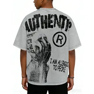 Sopula Studio Men Vintage I Am Allergic To People Graphic Acid Wash Casual Streetwear gray Tshirt