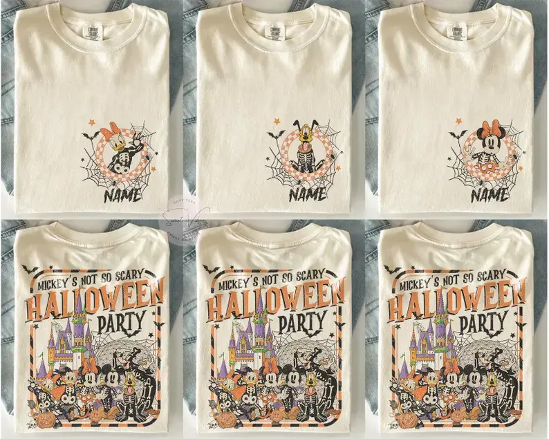 [Pls note] Custom Halloween Party T-Shirt – Personalized Name Spooky Cartoon Tee, Family Matching Shirt, Trick or Treat Gift, Shirt for men