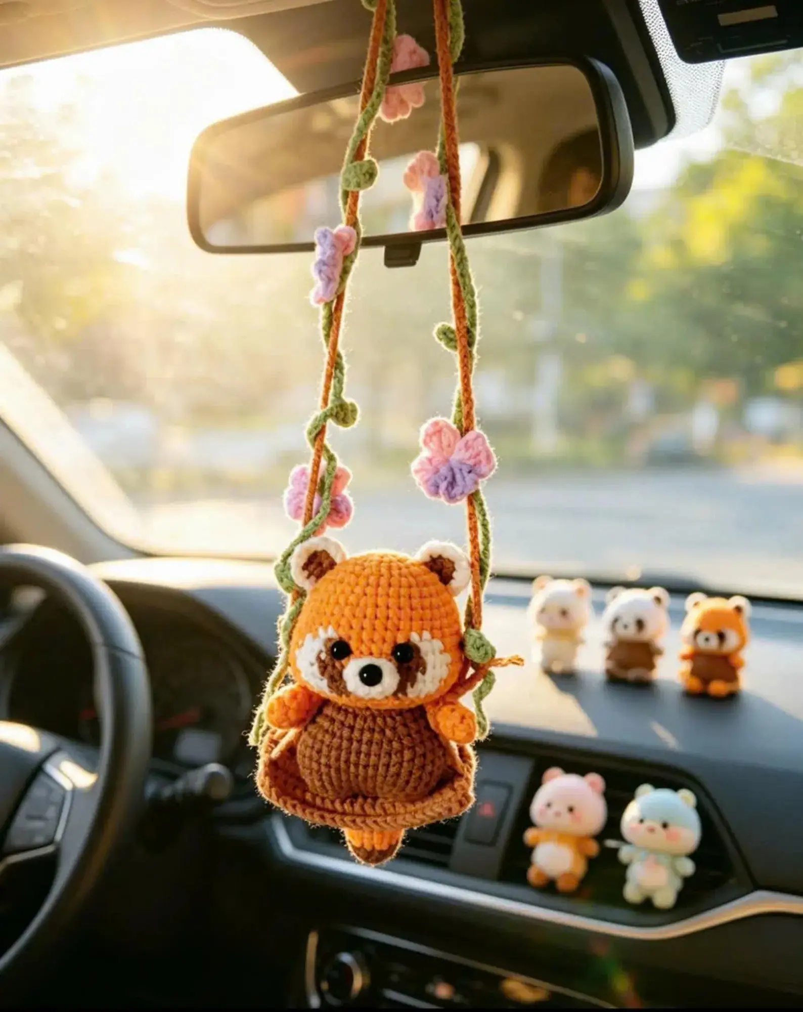 Crocheted Red Panda Keychain, Amigurumi Bag Charm, Kawaii Animal Keyring, Plush Toy Gift