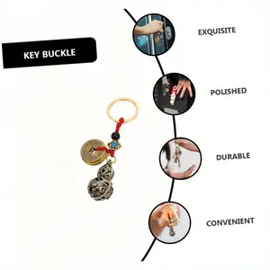 Vintage Hollow Brass Fish Calabash Keychain-Feng Shui Pendant for Good Luck and Prosperity |   Unique Travel Accessory Designed with Solid Key Ring