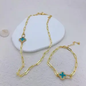 Elegant Clover-Shaped Pendant Necklace & Bracelet Set for Special Occasions Modern Delicate Design Gold-Tone Jewelry