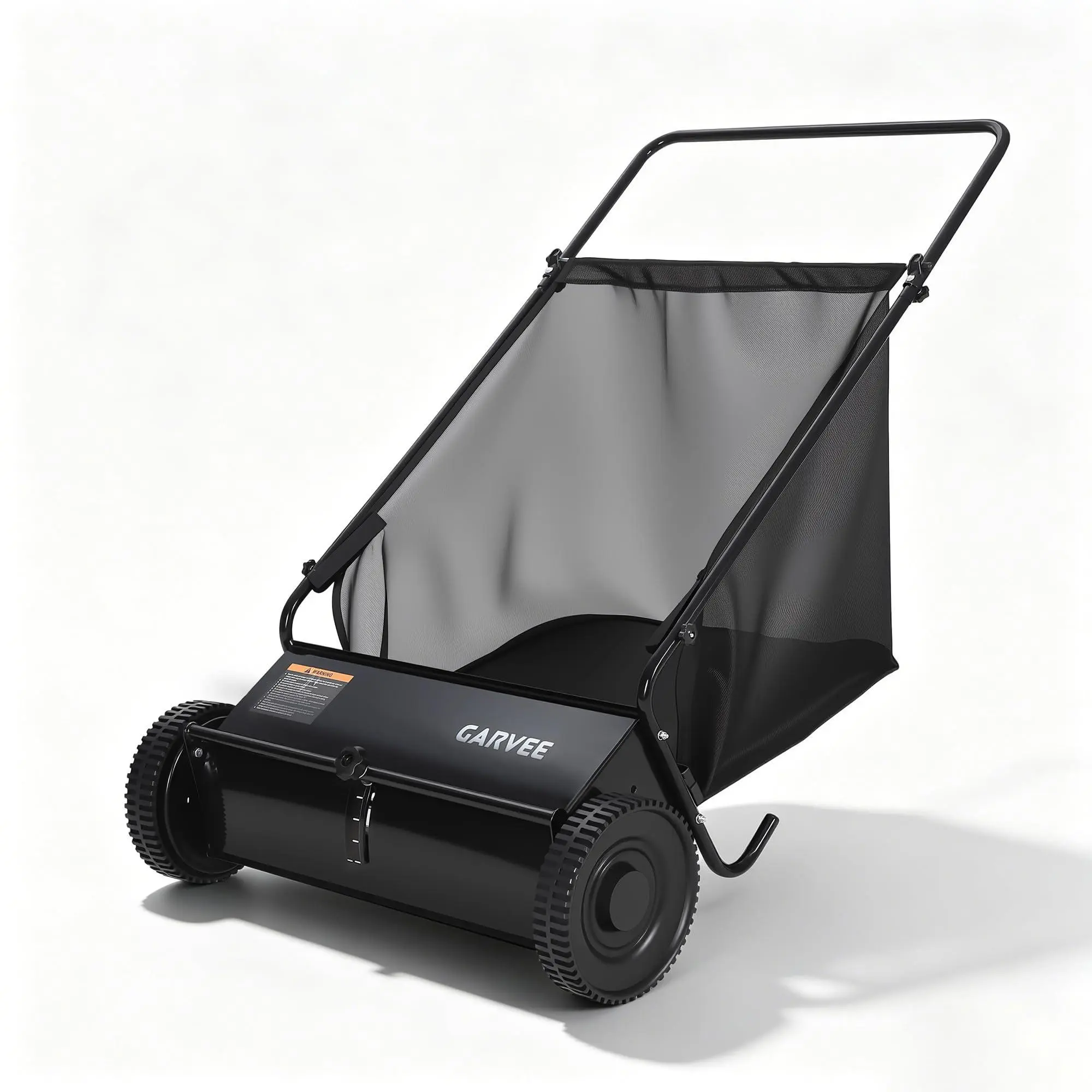 26 Inch Push Lawn Sweeper with 7 Cu.ft Hopper Bag，Heavy Duty Walk Behind Yard Sweeper & Leaf Collector, Carbon Steel Push Leaf Sweeper for Garden Grass, Adjustable Brush Heigh