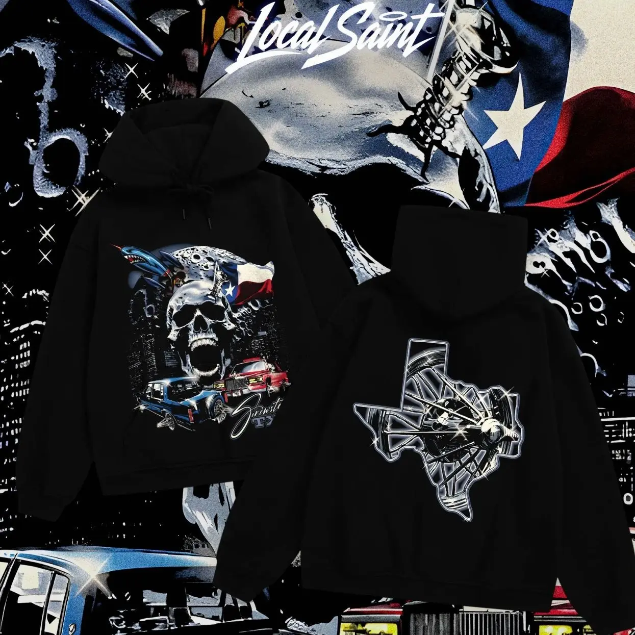 LOCALSAINT Screwston TX Heavy Cotton Unisex Graphic Hoodie Tshirt Houston Texas Screwed Up Click DJ Screw 713 Crewneck Tee, Vintage Streetwear Graphic T-Shirt Direct To Garment Breathable Print ZAW