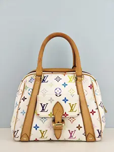 Pre-owned White Monogram Multicolor coated canvas Clutches & Wristlets Louis Vuitton White Monogram Multicolor Canvas Priscilla Handbag【SP1087】