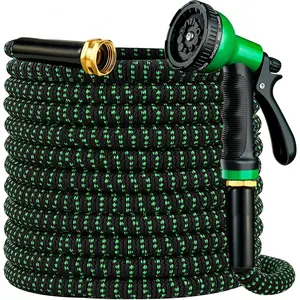 Expandable Garden Hose 100 ft with 10 Function  Nozzle, Flexible, Kink Free, Leak-Proof, Ultra Lightweight Retractable Stretch Water Hose 100ft for Yard, Lawn,  Wash and Outdoor (Black Green)