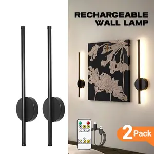 2P Rechargeable Wall Lamp, Wireless Magnetic Mounting with Remote-Controlled Dimming Home Decor Wall Lamp, Suitable for Bedroom, Living Room, Corridor and Study Lighting Fixtures, Rechargeable USB Lamp