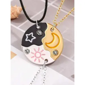 Sun, Moon, & Star Magnetic Necklace Set for 3 - Puzzle Design BFF Jewelry for Best Friends & Sisters Ideal Friendship Gift with Rhinestone Detail Perfect for Birthday, Anniversary, Valentine's Day Magnetic Clasp Necklace Set