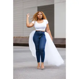 Spring is here Tulle overlay Denim pants