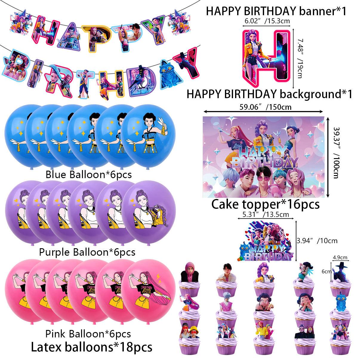 Complete Kpop Anime Party Kit - Demon Hunter Theme Backdrop, Balloons & Cake Toppers, Epic Birthday Decor for Fans & Teens