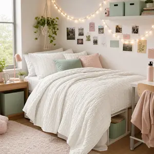 MUXHOMO 7 Pieces Queen Comforter Set, Seersucker Bed in a Bag Queen Size, All Season Luxury Bedding Set with Comforter, Flat Sheet, Fitted Sheet, Pillowcases & Shams, Beige