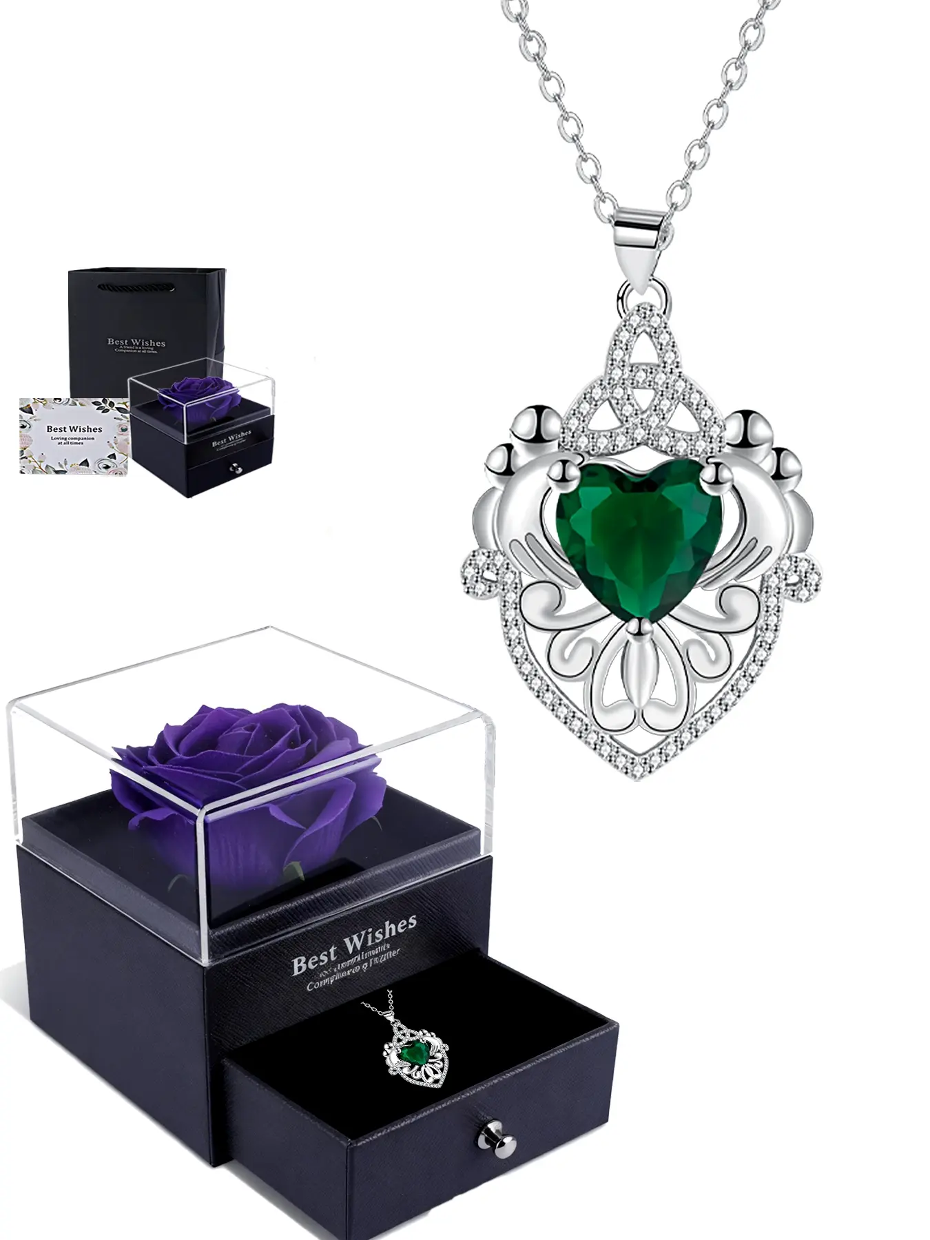 Green Zircon Heart Pendant - Eternal Celtic Heart Necklace, Elegant jewelry &  copper pendant paired with a rose gift box is a birthday, Christmas, Thanksgiving, and Valentine's Day gift for my wife, mother, and girlfriend.