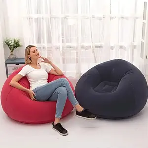 TAIMASI TAIMASI 1pc Beanless Bag Inflatable Lounge Chair, Flocking Multifunctional Portable Inflatable Sofa, Round Single Sofa For Living Room, Office Lunch Break, Outdoor Picnic Camping