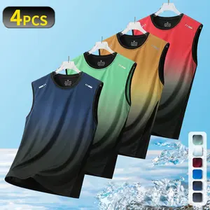 VV Selected – Men’s ultra-thin loose-fit summer tank top with fashionable gradient print and crew neck, breathable sports vest for outdoor running and activities,summervibes