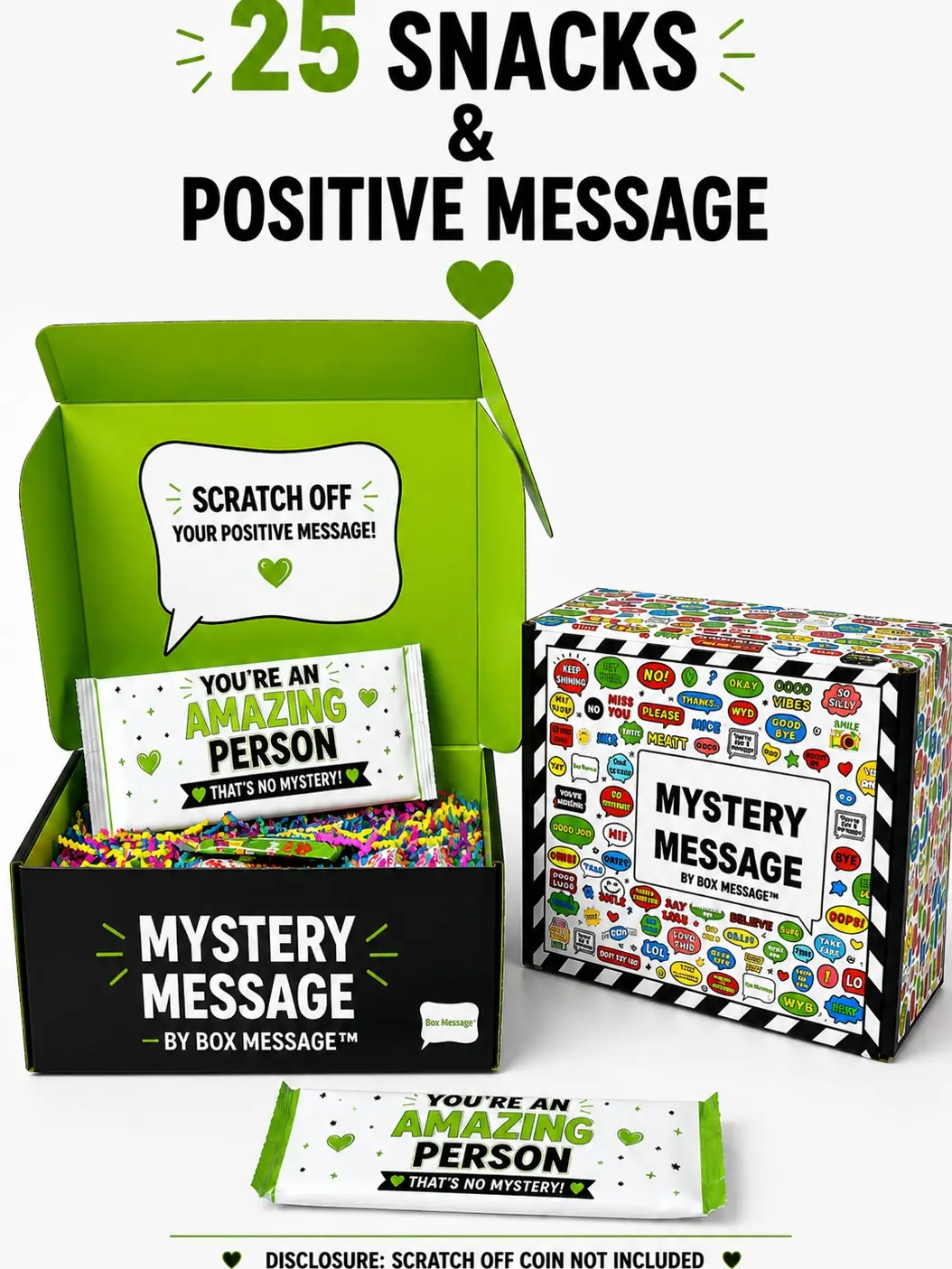 Mystery Message by Box Message Snack Variety Box – 25 Snack Assortment – Chips, Candy & Treats