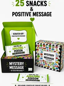 Mystery Message by Box Message Snack Variety Box – 25 Snack Assortment – Chips, Candy & Treats