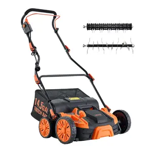 VEVOR 2-in-1 Electric Dethatcher and Scarifier, 16-Inch 15 Amp, Corded Lawn Dethatcher with 14.5-Gallon Thatch Collection Bag, 5-Position Depth Adjustment, Walk Behind Machine for Garden Yard Grass, Corded Unit