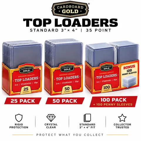 Cardboard Gold 35PT Trading Card Toploaders – Rigid 3x4 Card Protectors Card Sleeves