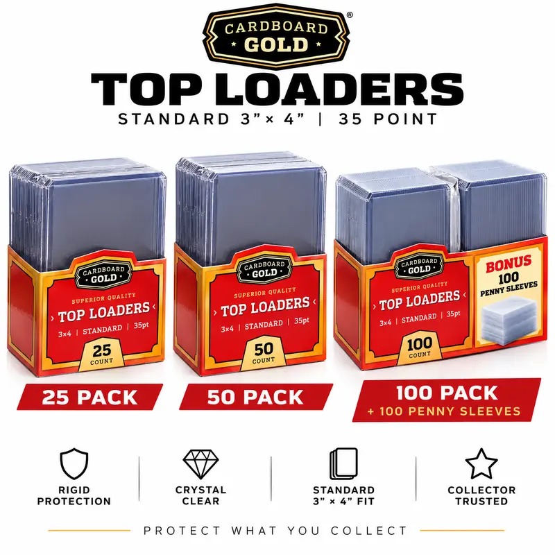 Cardboard Gold 35PT Trading Card Toploaders – Rigid 3x4 Card Protectors Card Sleeves