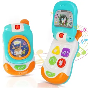 Baby phone toy with music and lights, a flip phone educational toy for toddlers (blue)