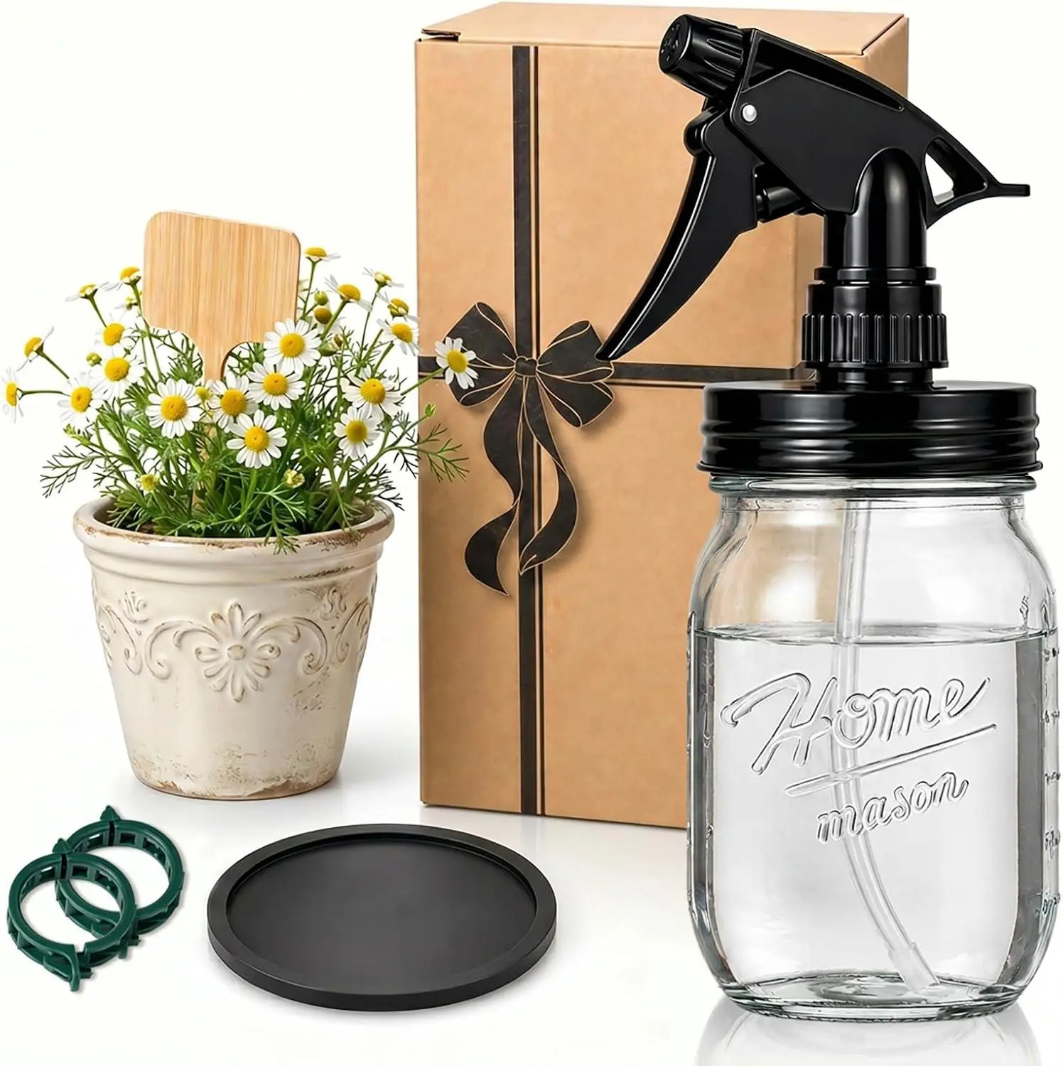 Glass Plant Mister Bottle -16 Oz Vintage Style Mason Jar Fine Mist Sprayer - Refillable Leak Proof Water Spray Bottle for Plants, Gardening, Decorative with Adjustable Mist Nozzle (Clear) Hearthhub