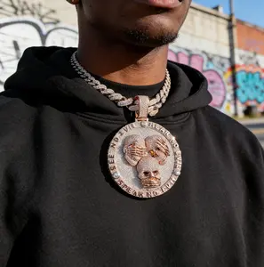 M2-2199 Personalized Large Devil Pendant | See No Evil Hear No Evil Speak No Evil | Bold Statement Jewelry for Everyday & Special Occasions customizable with engraved letters, logos or patterns Outfit Accessory Complimentary shipping