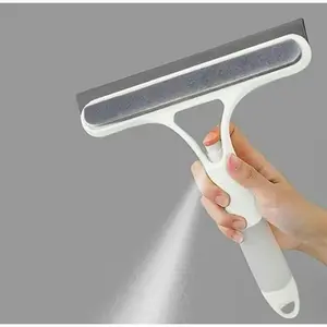 3 in 1 Window Cleaning Scraper, SqueegeeandScrubberwithSpray, Multifunctional HouseholdCleaningTool,CarWindshieldcleaner,Lightweight Silicone MicrofiberWipe Glass Washer White