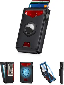 Airtag Wallet for Men, Smart Minimalist Metal Wallet Pop Up Credit Card Holder, Holds 8-12 Cards, RFID Blocking, ID Window & Magnetic Closure, Compact Aluminum Card Case (Gift Box)