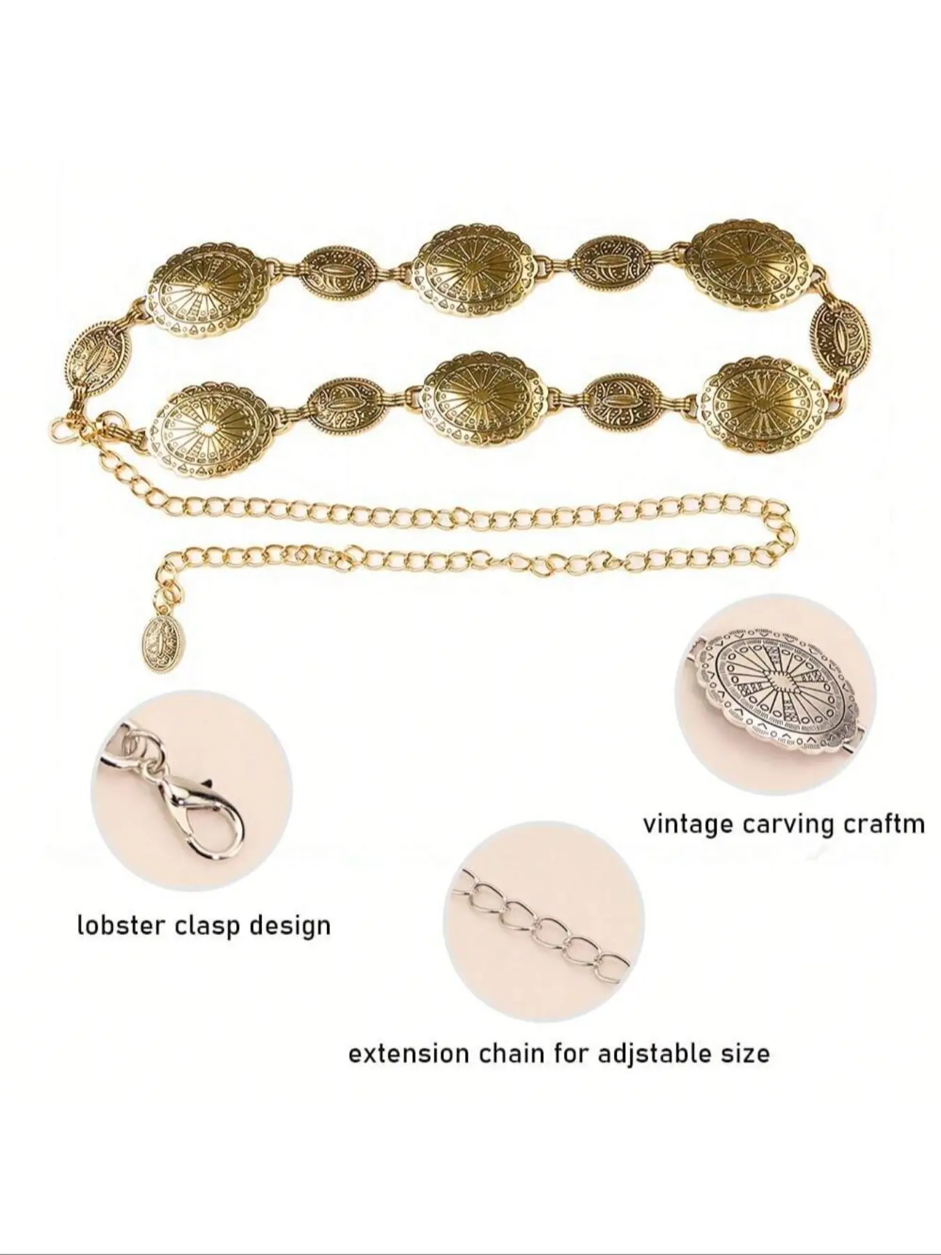 1 pcs Western Belt for Women - Concho Chain Belt with 