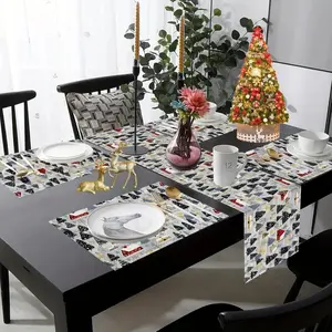 Christmas Table Runner Set, Winter Snowflake Design, Christmas Tree Cabin Theme, Linen Style Decorative Tablecloth for Kitchen & Party Use